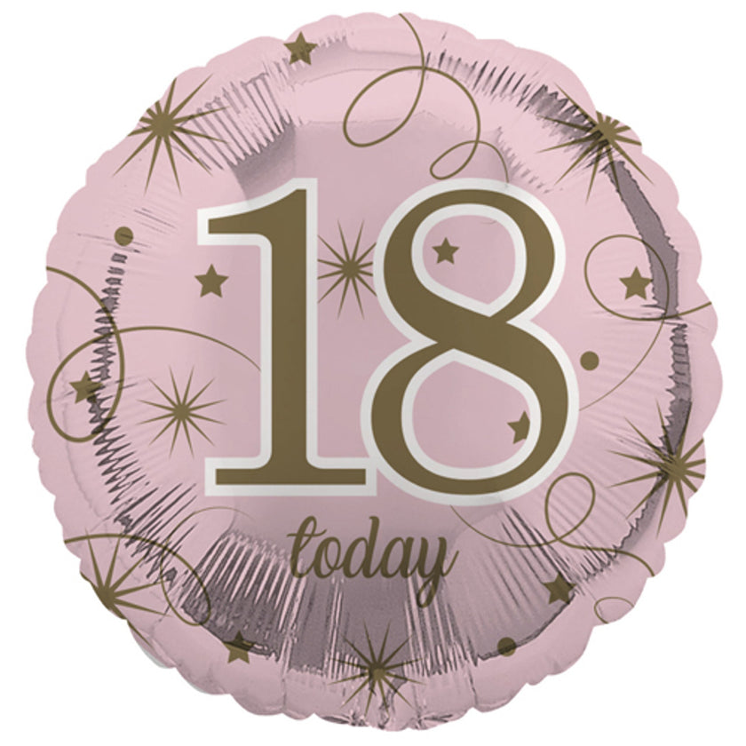 18th Birthday Balloon – Pale Pink Foil with Gold “18 Today” (Uninflated, 18″)