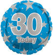30th Birthday Balloon – 18″ Blue & Silver Foil “30 Today” (Uninflated)