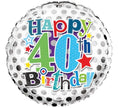 Happy 40th Birthday Balloon – 18″ Silver & White Polka Dot Foil Balloon (Uninflated)