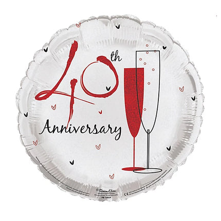 40th Anniversary Balloon – 18″ Ruby Wedding Foil (Uninflated)