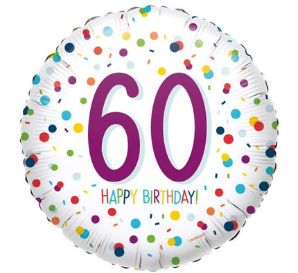 60th Birthday Balloon – 18″ Confetti Foil (Uninflated)