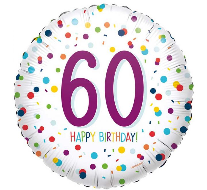 60th Birthday Balloon – 18″ Confetti Foil (Uninflated)