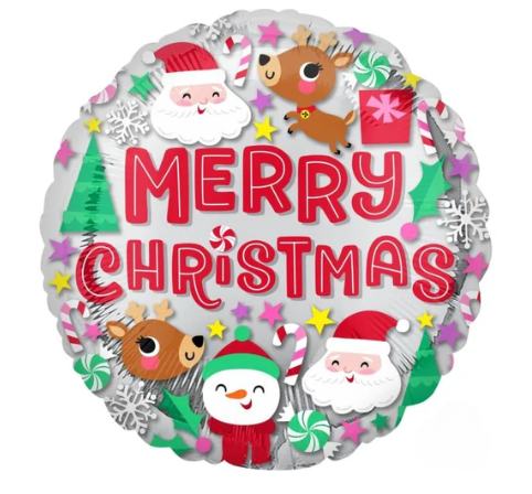 Merry Christmas Balloon – 18″ Festive Santa, Snowman & Reindeer Foil Balloon (Uninflated)