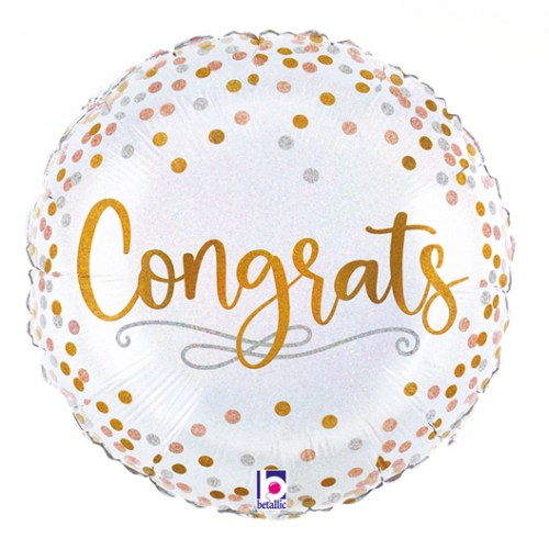 Congratulations Balloon – 18″ Gold Confetti Foil (Uninflated)