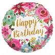 Happy Birthday Floral Balloon – 18″ Elegant Foil (Uninflated)