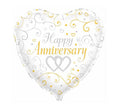 Happy Anniversary Balloon – 18″ Foil Balloon with Silver, Gold & White Hearts