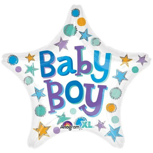 Baby Boy Star Balloon – 18″ Blue & Yellow Foil Balloon (Uninflated)