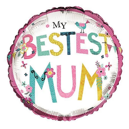 Bestest Mum Foil Balloon – 18″ Pink Floral (Uninflated)