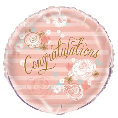 Congratulations Balloon – 18″ Pink Floral Foil Balloon (Uninflated)