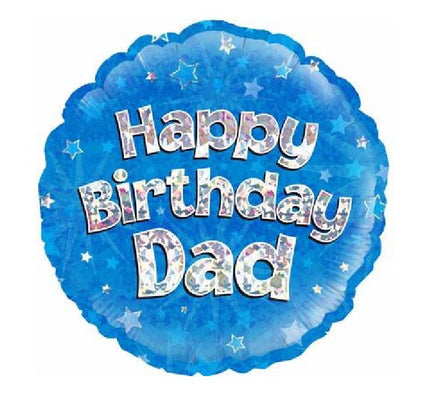Happy Birthday Dad Balloon – 18″ Blue Holographic Foil (Uninflated)