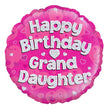 Happy Birthday Granddaughter Balloon – 18″ Pink Glitter Foil (Uninflated)