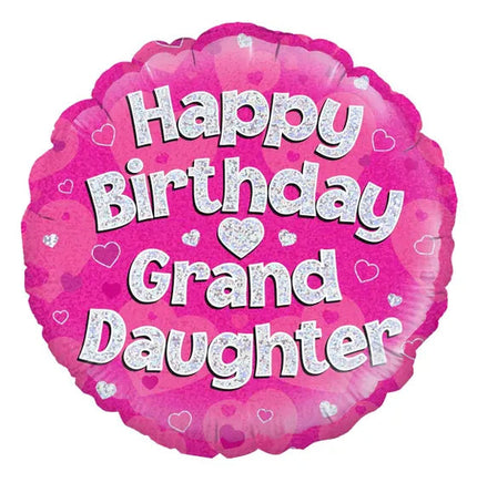 Happy Birthday Granddaughter Balloon – 18″ Pink Glitter Foil (Uninflated)