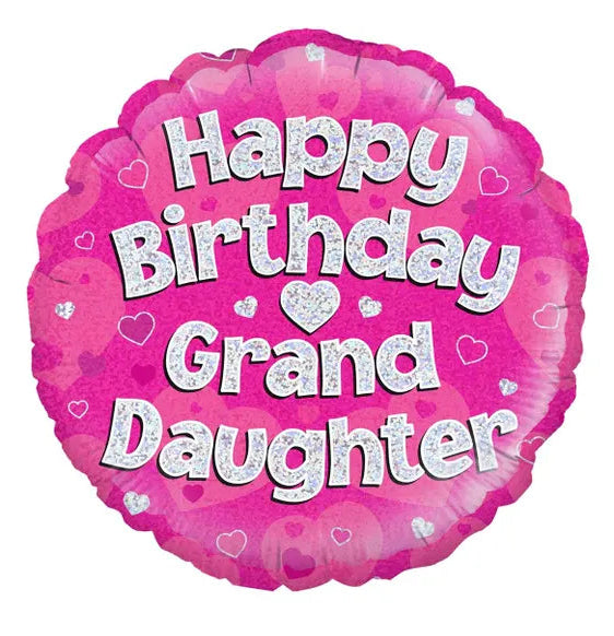 Happy Birthday Granddaughter Balloon – 18″ Pink Glitter Foil (Uninflated)