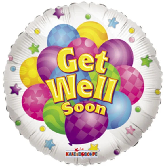 Get Well Soon Balloon – 18″ Silver Foil with Colourful Design (Uninflated)