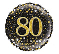 80th Birthday Balloon – 18″ Black & Gold Holographic Foil (Uninflated)