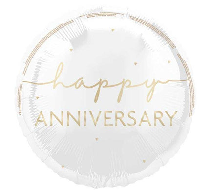Happy Anniversary Balloon – 18″ Gold Foil with Hearts (Uninflated)