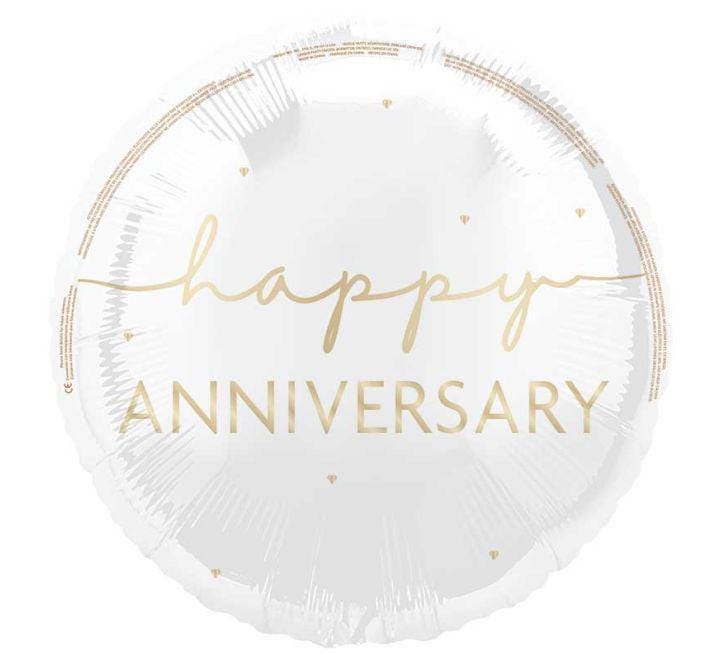 Happy Anniversary Balloon – 18″ Gold Foil with Hearts (Uninflated)