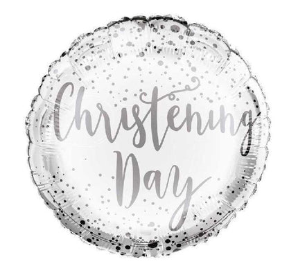Christening Day Balloon – Elegant 18″ Silver & White Foil Balloon (Uninflated)