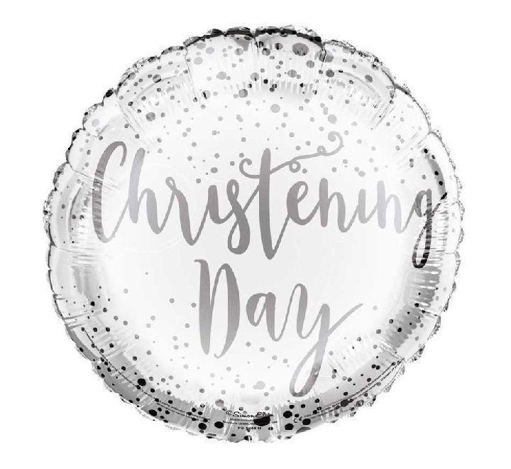 Christening Day Balloon – Elegant 18″ Silver & White Foil Balloon (Uninflated)