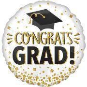Graduation Balloon – 18″ Black & Gold “Congrats Grad” Foil Balloon (Uninflated)