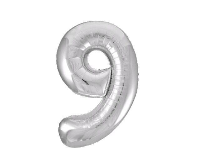 Silver Number 9 Balloon 34