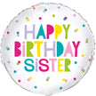 Happy Birthday Sister Balloon – 18″ Silver Confetti Foil Balloon (Uninflated)