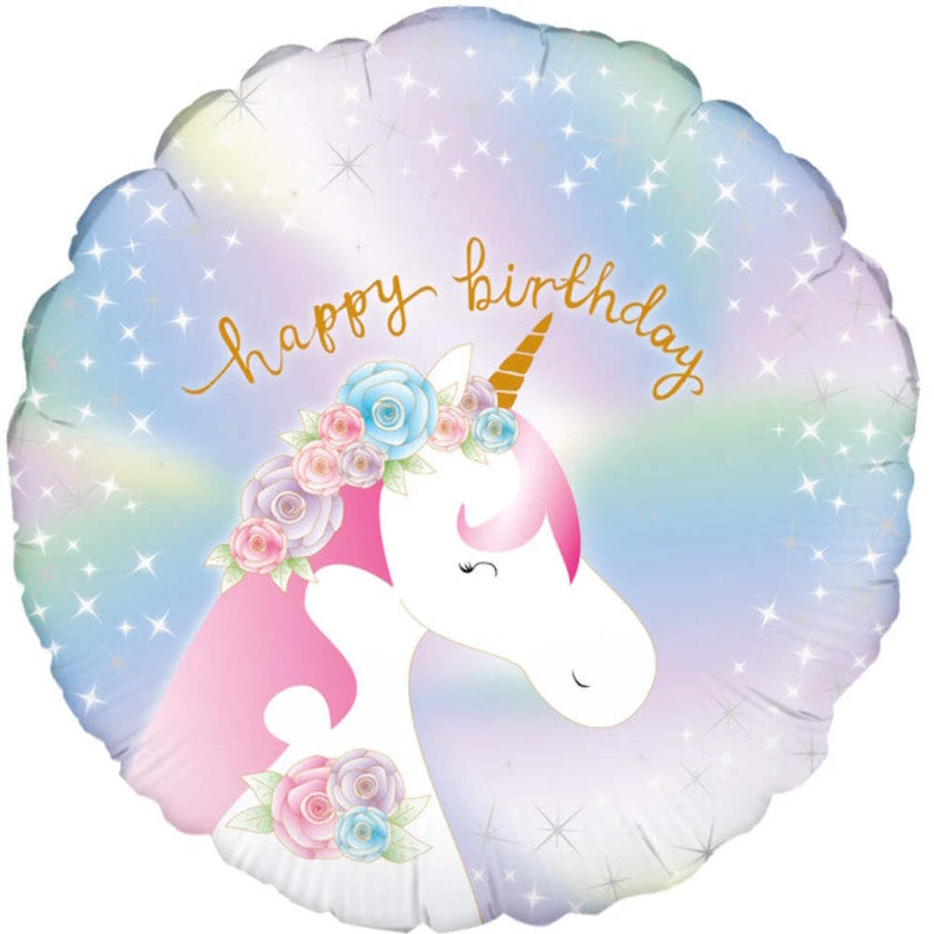 Unicorn Foil Balloon – 18″ Pastel Happy Birthday Balloon (Uninflated) 🦄🎈