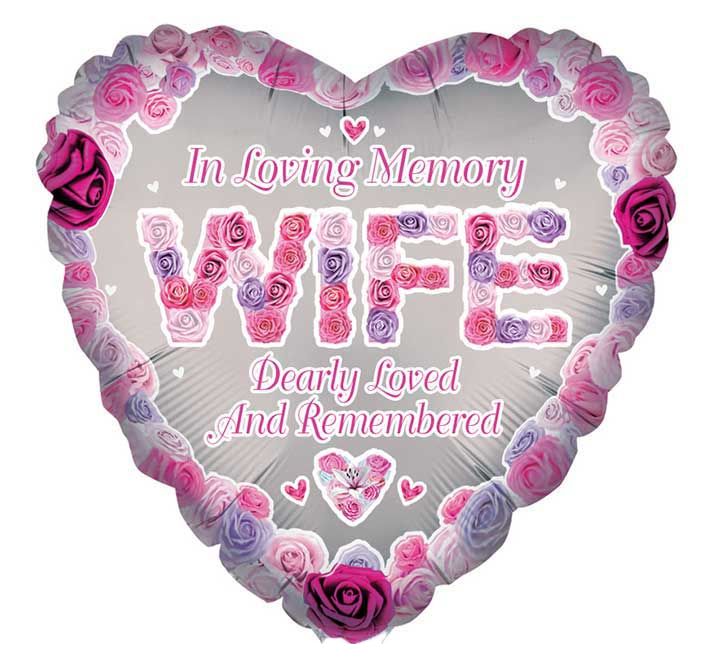 In Loving Memory Wife Balloon – 18″ Heart Foil Memorial Balloon (Uninflated)